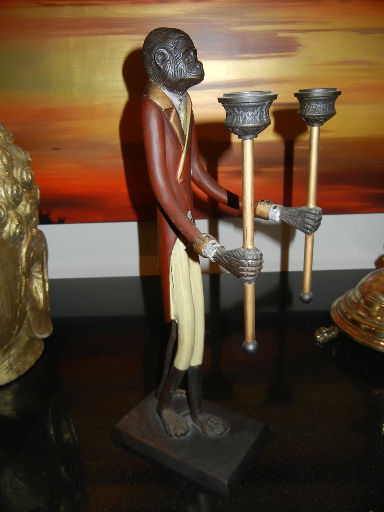 Sculptural pair of iron monkey candle holders,good detaits,